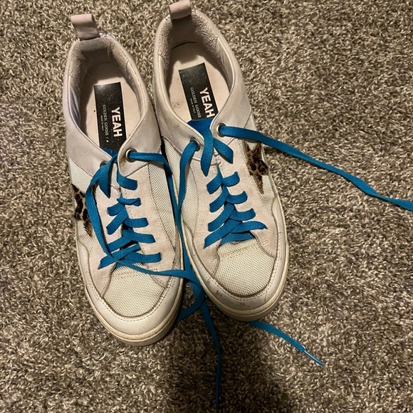 Golden Goose Women’s white and blue Yeah sneakers with leopard-print star - Picture 3 of 7
